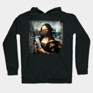 Mona Lisa with a spray paint in a paint respirator Hoodie